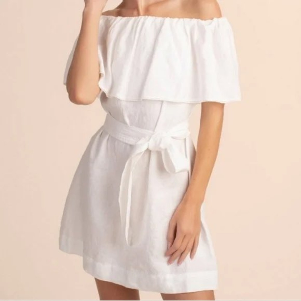 Trina Turk Out Of Office Restful White Linen Off Shoulder Mini Dress Belted M q2